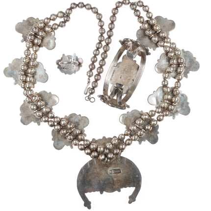 Vintage William Zunie sterling silver sunface squash blossom Cuff bracelet Ring - Estate Fresh Austin