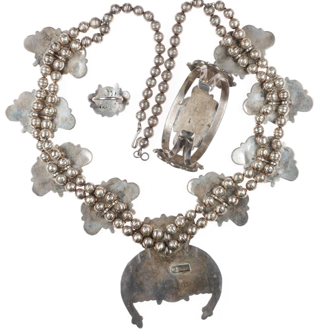 Vintage William Zunie sterling silver sunface squash blossom Cuff bracelet Ring - Estate Fresh Austin