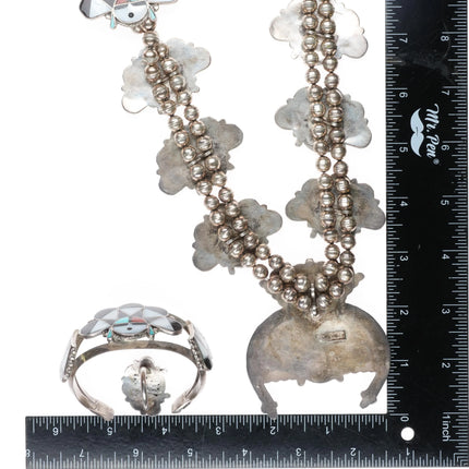 Vintage William Zunie sterling silver sunface squash blossom Cuff bracelet Ring - Estate Fresh Austin