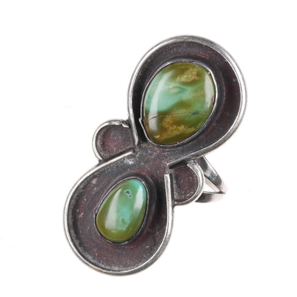 sz8 Vintage 50's-60's Navajo shadowbox sterling silver Royston turquoise ring - Estate Fresh Austin