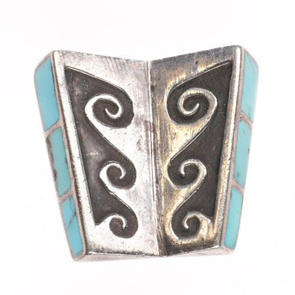 sz7 Vintage Navajo overlay wave/water turquoise inlaid sides ring - Estate Fresh Austin