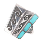 sz7 Vintage Navajo overlay wave/water turquoise inlaid sides ring - Estate Fresh Austin