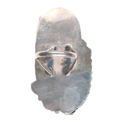 sz7.5 Large 1970's Navajo sterling silver long turquoise ring brown matrix - Estate Fresh Austin