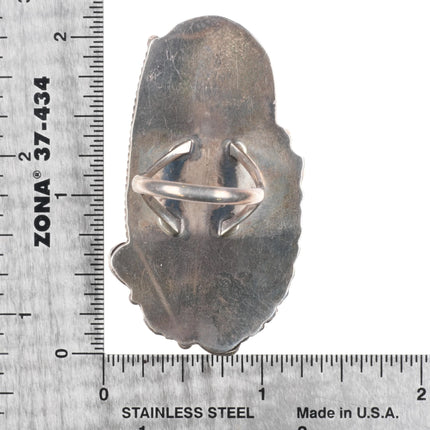 sz7.5 Large 1970's Navajo sterling silver long turquoise ring brown matrix - Estate Fresh Austin