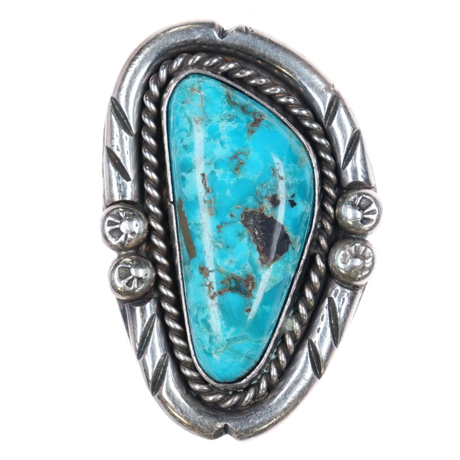 sz11 Vintage Navajo sterling silver turquoise ring with rope bezel - Estate Fresh Austin