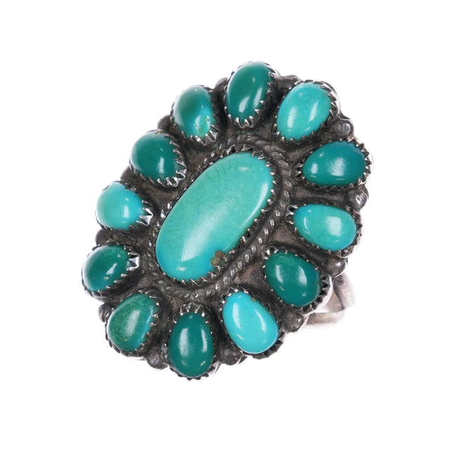sz7 Vintage Zuni sterling silver multi-color aged turquoise cluster ring - Estate Fresh Austin