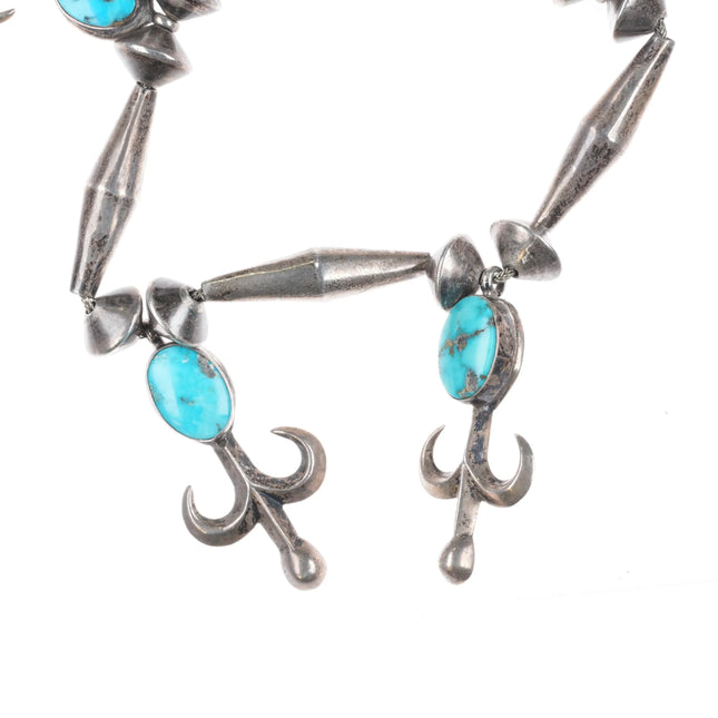 Vintage Navajo tube beads cast silver necklace w/ high grade turquoise - Estate Fresh Austin