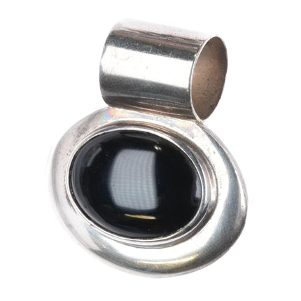 Retro Mexican sterling silver beaded necklace w/ modernist onyx pendant - Estate Fresh Austin