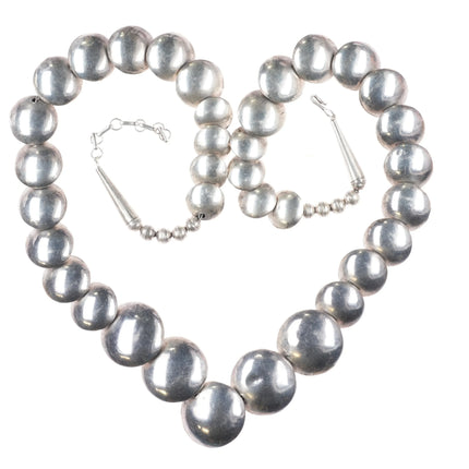 Vintage Southwestern sterling silver pillow bead necklace w/turquoise shadowbox - Estate Fresh Austin