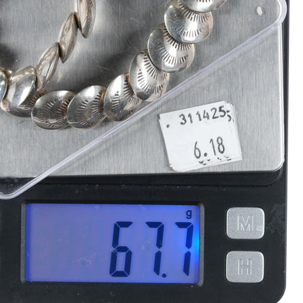 Vintage Southwestern sterling silver pillow bead necklace w/stamped design - Estate Fresh Austin