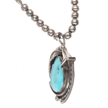 1970's Vintage Navajo sterling silver and turquoise pendant beaded necklace - Estate Fresh Austin