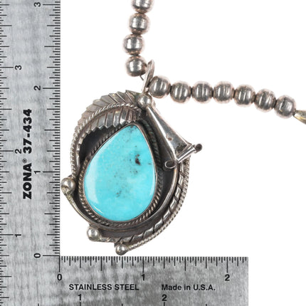 1970's Vintage Navajo sterling silver and turquoise pendant beaded necklace - Estate Fresh Austin