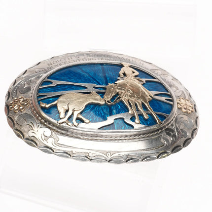 Carl Poul Petersen Canadian Sterling silver Cutting Horse Rodeo Belt buckle - Estate Fresh Austin