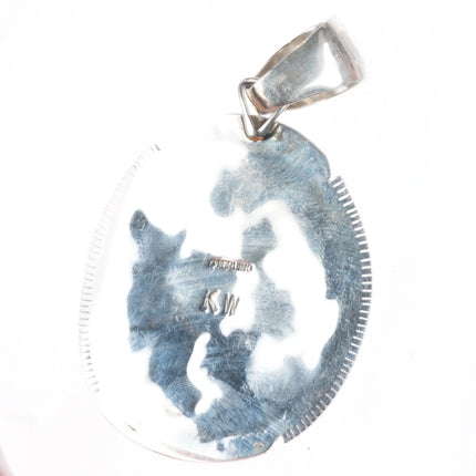 Large KW Southwestern sterling silver and turquoise necklace pendant - Estate Fresh Austin