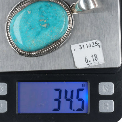 Large KW Southwestern sterling silver and turquoise necklace pendant - Estate Fresh Austin