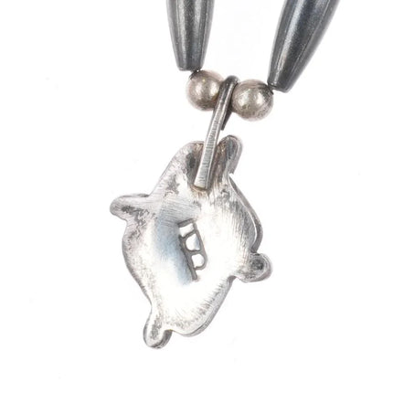 1970's Navajo sterling silver tube bead necklace with turquoise pendant - Estate Fresh Austin