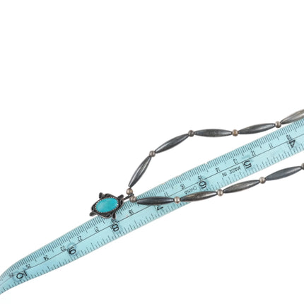 1970's Navajo sterling silver tube bead necklace with turquoise pendant - Estate Fresh Austin