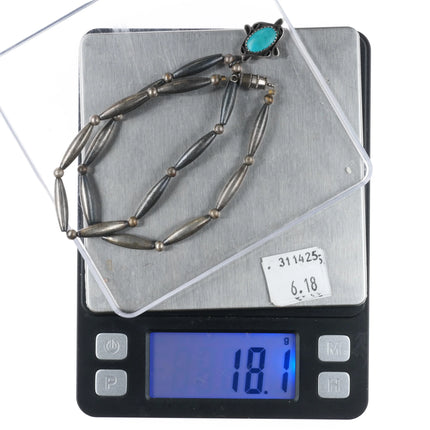 1970's Navajo sterling silver tube bead necklace with turquoise pendant - Estate Fresh Austin