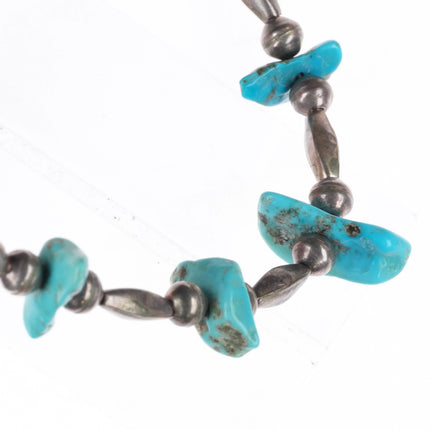 1970's Navajo sterling silver bead choker necklace with turquoise stones - Estate Fresh Austin