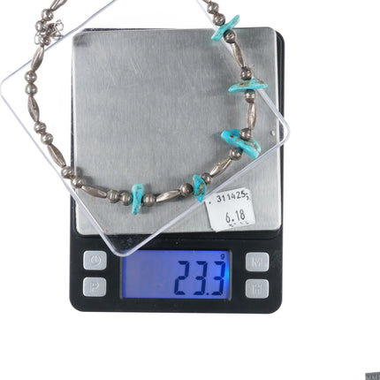 1970's Navajo sterling silver bead choker necklace with turquoise stones - Estate Fresh Austin