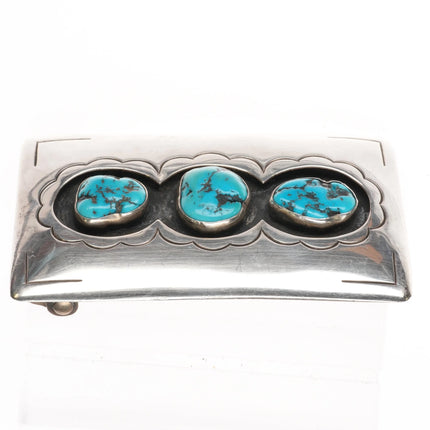 Nicholas Gambino White Hogan Modernist sterling silver belt buckle w/turquoise - Estate Fresh Austin