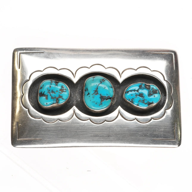 Nicholas Gambino White Hogan Modernist sterling silver belt buckle w/turquoise - Estate Fresh Austin