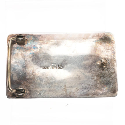 Nicholas Gambino White Hogan Modernist sterling silver belt buckle w/turquoise - Estate Fresh Austin