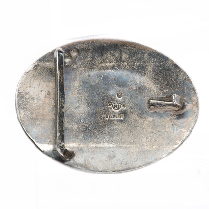 RJ Southwestern sterling silver belt buckle with nice turquoiise overlay style - Estate Fresh Austin