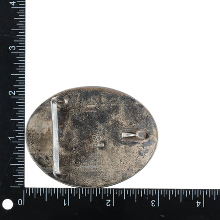 RJ Southwestern sterling silver belt buckle with nice turquoiise overlay style - Estate Fresh Austin