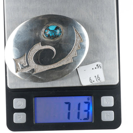 RJ Southwestern sterling silver belt buckle with nice turquoiise overlay style - Estate Fresh Austin