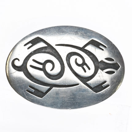 Riley Polequaptewa Hopi Overlay turtle belt buckle sterling silver - Estate Fresh Austin