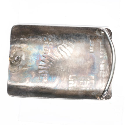 Wolf Howling at the moon Hopi Overlay belt buckle sterling silver - Estate Fresh Austin