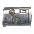 Wolf Howling at the moon Hopi Overlay belt buckle sterling silver - Estate Fresh Austin