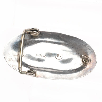 CEJ Southwestern sterling silver channel inlay belt buckle with nice turquoise - Estate Fresh Austin