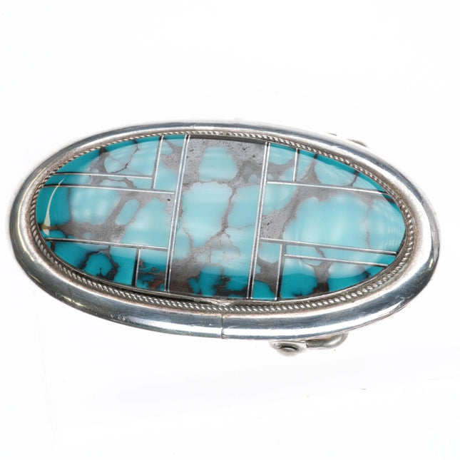CEJ Southwestern sterling silver channel inlay belt buckle with nice turquoise - Estate Fresh Austin