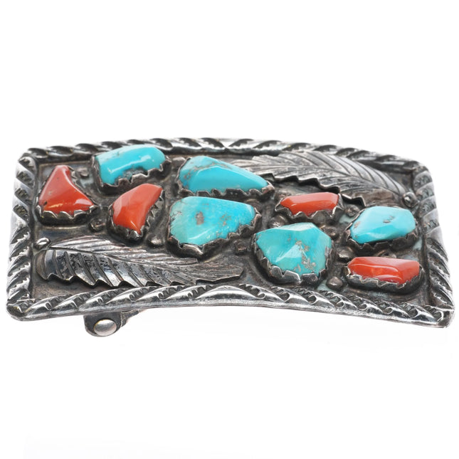Marvelyne L Cheama Vintage Zuni sterling silver, turquoise, coral belt buckle - Estate Fresh Austin