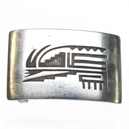 Norman Honie Sr Hopi Overlay belt buckle sterling silver Vintage c1960's - Estate Fresh Austin