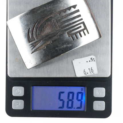 Norman Honie Sr Hopi Overlay belt buckle sterling silver Vintage c1960's - Estate Fresh Austin