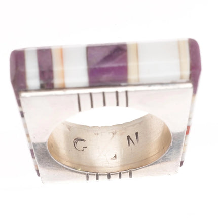 sz7.5 Gibson Nez Navajo/Apache sterling silver sugilite/coral inlay ring - Estate Fresh Austin