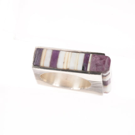 sz7.5 Gibson Nez Navajo/Apache sterling silver sugilite/coral inlay ring - Estate Fresh Austin