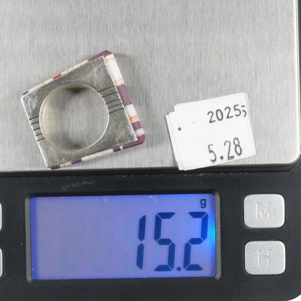 sz7.5 Gibson Nez Navajo/Apache sterling silver sugilite/coral inlay ring - Estate Fresh Austin