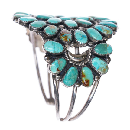 6.1" Southwestern sterling silver turquoise cluster cuff bracelet - Estate Fresh Austin