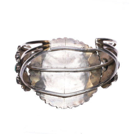 6.1" Southwestern sterling silver turquoise cluster cuff bracelet - Estate Fresh Austin