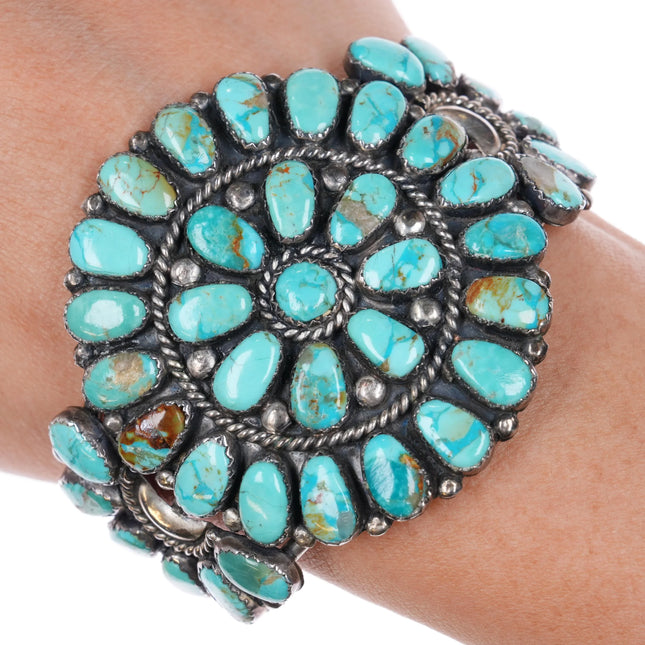 6.1" Southwestern sterling silver turquoise cluster cuff bracelet - Estate Fresh Austin