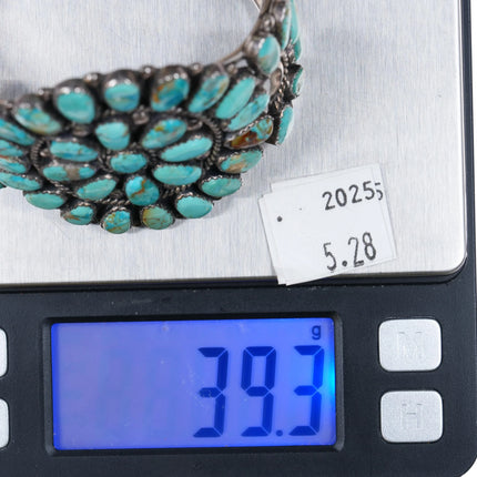 6.1" Southwestern sterling silver turquoise cluster cuff bracelet - Estate Fresh Austin