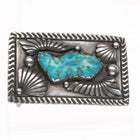 c1950's Vintage Zuni Sterling silver belt buckle with carved turquoise - Estate Fresh Austin
