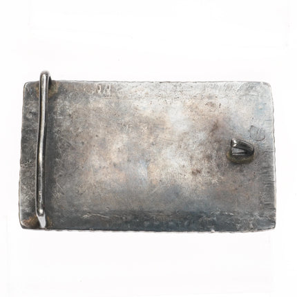 c1950's Vintage Zuni Sterling silver belt buckle with carved turquoise - Estate Fresh Austin