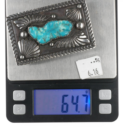 c1950's Vintage Zuni Sterling silver belt buckle with carved turquoise - Estate Fresh Austin