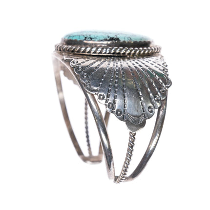 6.65" GC Vintage Navajo sterling silver spiderweb turquoise cuff bracelet - Estate Fresh Austin