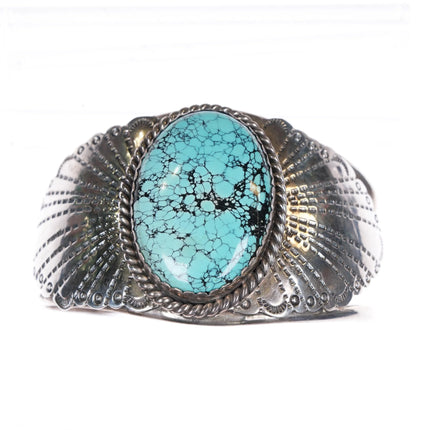 6.65" GC Vintage Navajo sterling silver spiderweb turquoise cuff bracelet - Estate Fresh Austin